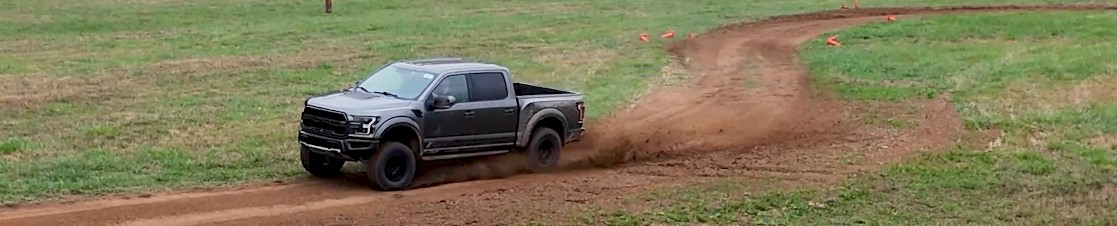 A pickup truck on a dirt track during a Tyre Reviews all-terrain tyre test